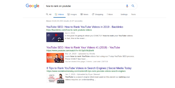 Youtube SERP